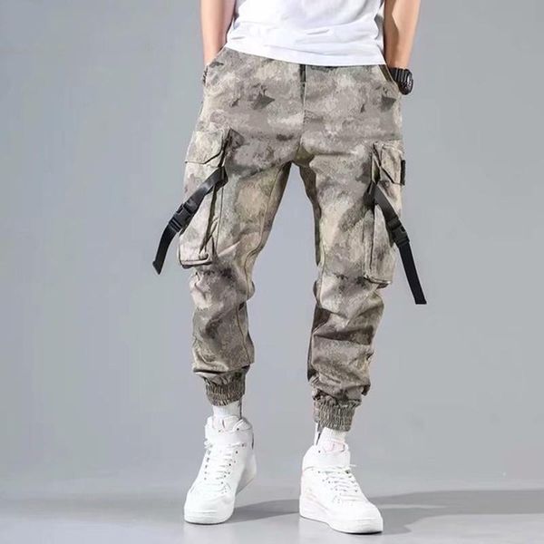 

men's pants nice hip-hop jogger black harem overalls multi-pocket ribbon sports streetwear casual