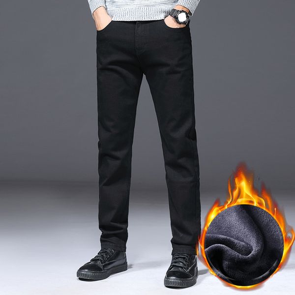 

men's tight elastic polar thick lined jeans, warm, fashionable, informal, black, winter, 2020, Blue