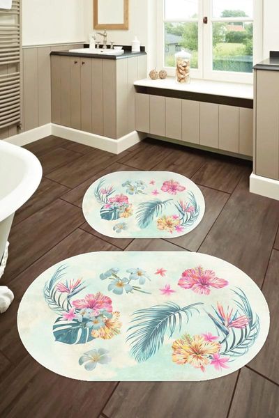

60x90 - 50x60 digital bath matte leather based oval toilet seat set 2 pieces tylob-2266 mats