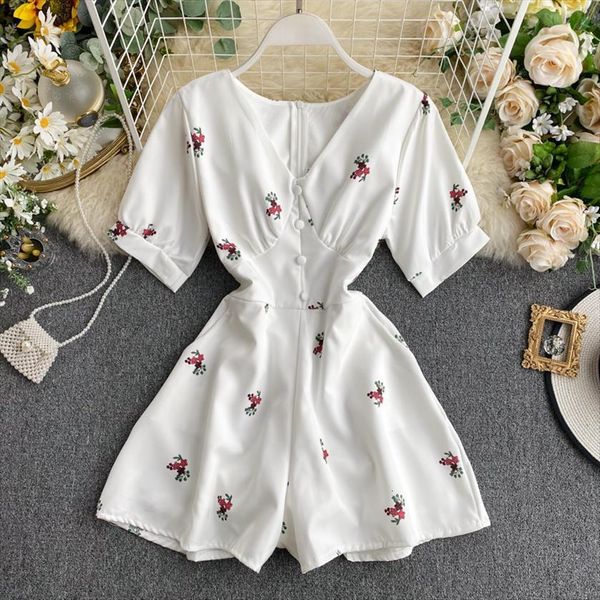 

temperament v neck waist was women jumpsuit thin and fresh printed holiday high wide leg shorts, Black;white