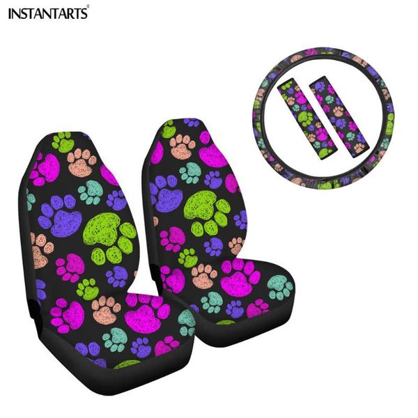 

car seat covers instantarts colorful animal footprints pattern universal cover non-skid steering wheel protector belt cushion 5pcs