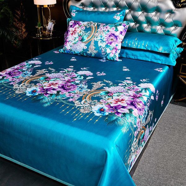 

sheets & sets luxury style ice silk mat summer home bedroom bed sheet 3pcs set bedding 1 sheet+2 case non-slip king/queen size j8409