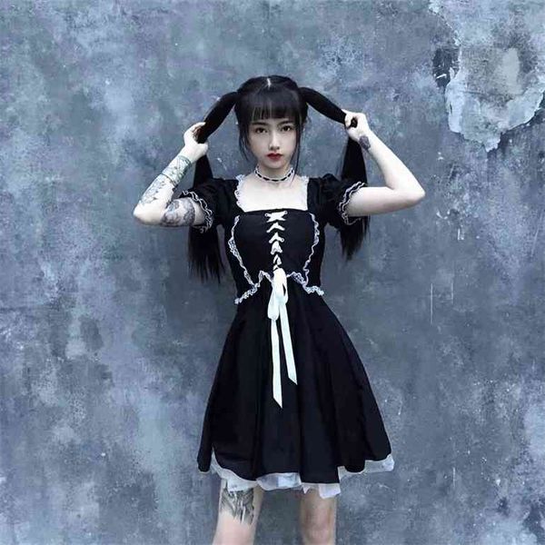 

gothic women lace dress girl black waist seal high waist dresses, Black;gray