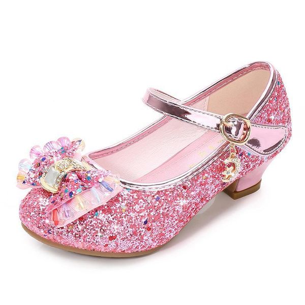

flat shoes kids princess for girls party high heel sandals fashion flower children glitter leather butterfly knot dress wedding, Black;grey