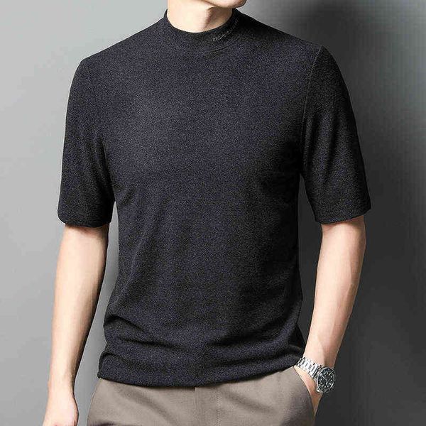 

half high collar short sleeve t-shirt men's autumn and winter korean version double-sided australian cashmere solid color middle-aged, White;black