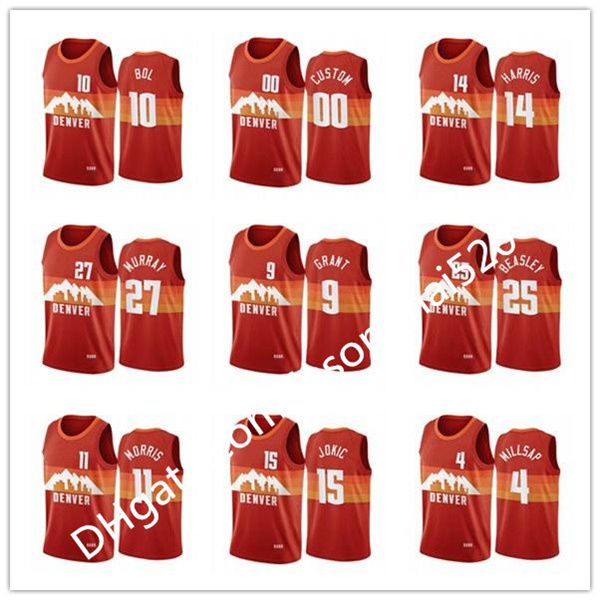 

2021 print men's women kids college red nikola 27 jokic bol bol jamal murray zeke nnaji city basketball jersey new uniform, Black;red