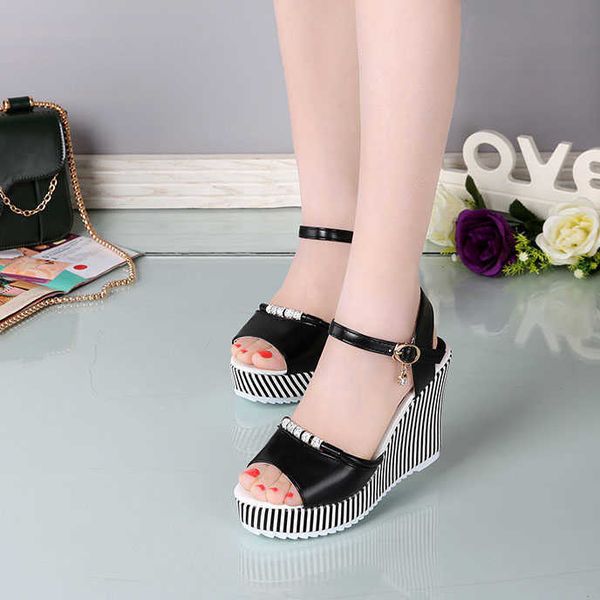 

2020 summer women's platform wedges waterproof sandals 10cm super high heel women shoes gingham pvc y0721, Black