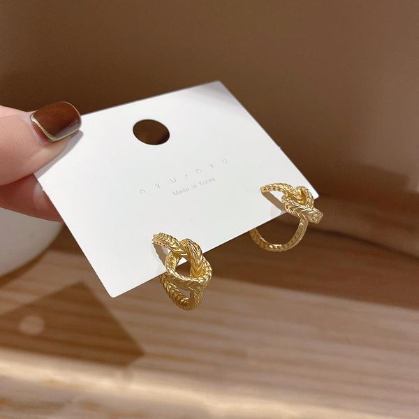 

hoop & huggie fashion punk golden round knot earrings c shaped small circle earring brincos for women ear ring female jewelry, Golden;silver