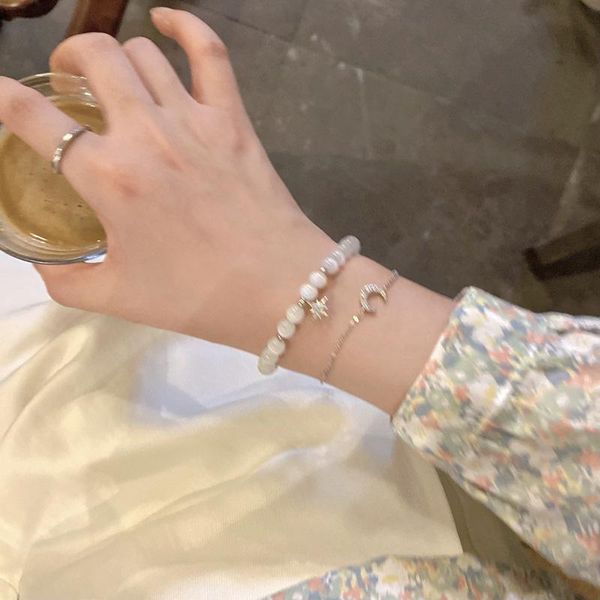 

link, chain bracelet for woman star moon beaded set girl minority design temperament hand decoration simple student, Black