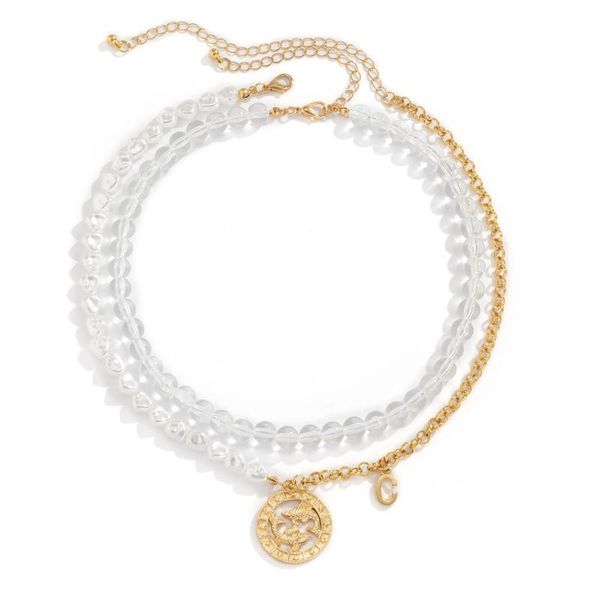 

chains european and american fashion pearl set necklace 2021 multi-layer alloy pisces pendant for women, Silver