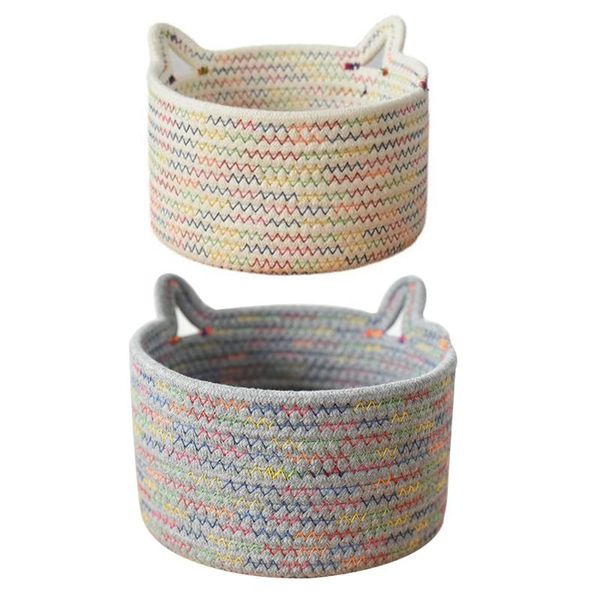 

storage baskets cat ear deskbasket handwoven cotton rope forclothes organizer