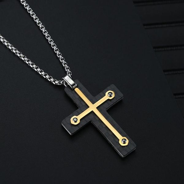 

pendant necklaces european and american fashion original men's titanium steel carbon fiber stainless necklace, Silver