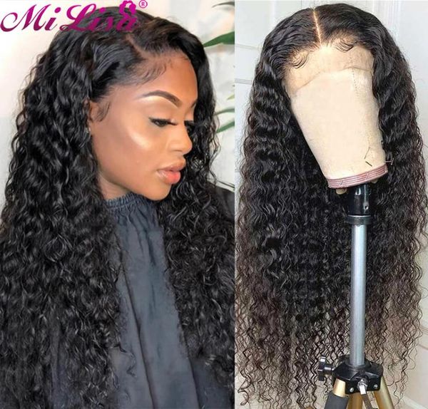

lace wigs deep wave frontal wig for women human hair 30 32 inch 13x4 front brazilian remy 180% density curly, Black;brown