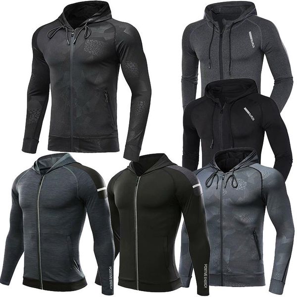 

running jackets hooded fitness sport jacket men quick dry coat zipper hoody sweatshirt sportswear gym hoodies training clothing, Black;red