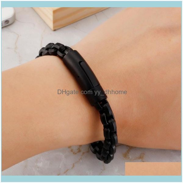 Link, Bracciali Jewelrylink, Catena 8.66 8Mm Acciaio inossidabile nero Bracciale Rolo quadrato enorme Gioielli vintage Regali di festa Bling per uomo Dro