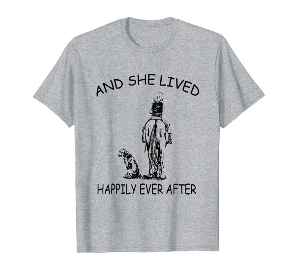 

women's and she lived happily ever after funny horse dogs t-shirt, White;black