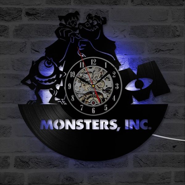 

monsters, inc. pattern record wall clock art home decorative antique style handmade led clocks