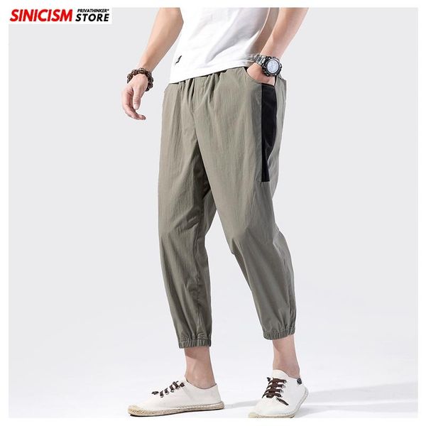 

men's pants sinicism store cotton linen ankle-length men summer jogger pant 2021 male fashion chinese style traditional trousers, Black