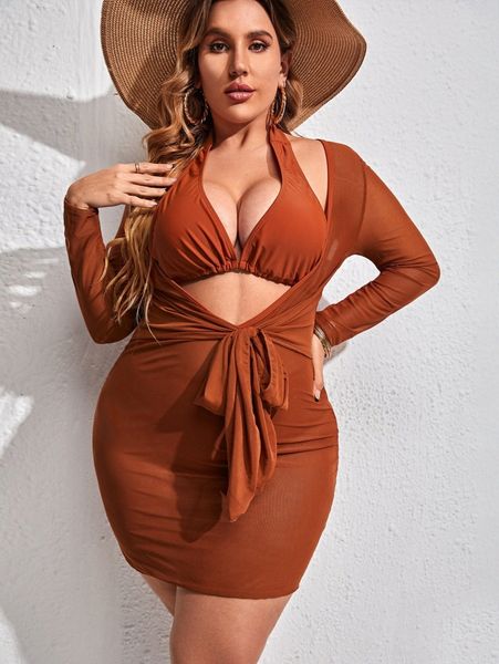 

3pack plus solid bikini swimsuit & cover up k2dt#, Black