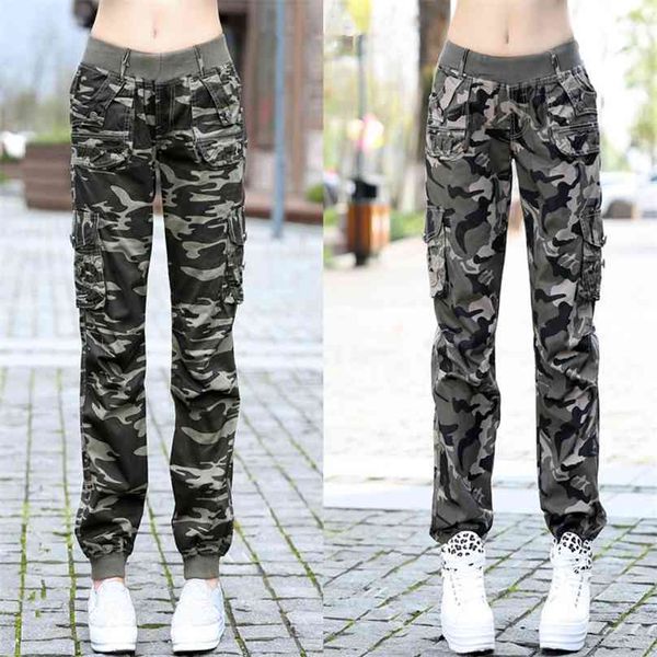 Womens Workout Camuflagem Militar Harem Calças de Jeans Calças Denim Macacões Beam Baggy Pant Senhoras Solto Multi-bolso Calças 210925