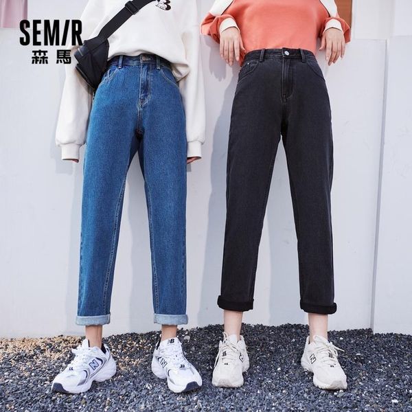 

jeans women comfortable straight pants 2021 fall winter ins high waist cropped black cotton women's, Blue