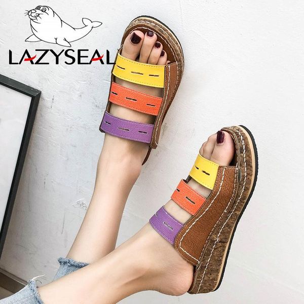 

lazyseal platform slippers women summer shoes woman wedge slides open toe fashion beach flip flops ladies sandals, Black