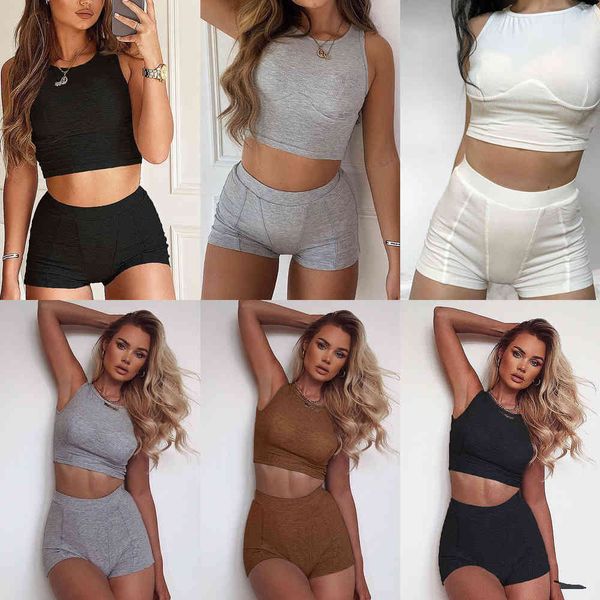 

summer women tracksuits designer two piece short yoga outfits rib line splicing vest shorts fashion street cool casual tshirt pants suit, Gray