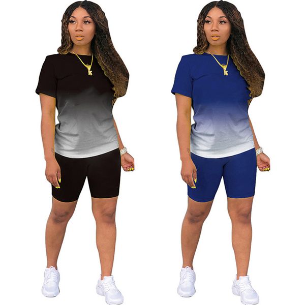 

women gradient tracksuits casual sweatsuits shorts two piece sets summer clothing sports outfits t-shirts+short pants slim jogger suit 4928, Gray