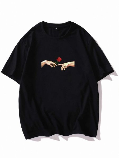 

men rose and gesture print tee 06rn#, White;black