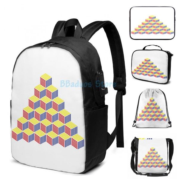 

backpack funny graphic print cube 3d geometric pattern usb charge men school bags women bag travel laptop