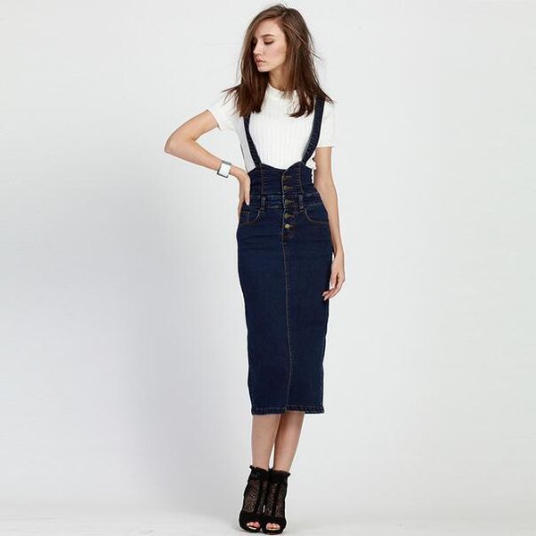 

casual dresses 2021 summer style jeans dress women washed suspender denim sundress overall color blue for 40-200kg wear df294, Black;gray