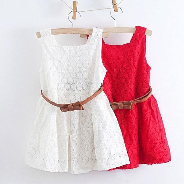 

girl's dresses summer lace vest girls dress baby girl princess tutu 2-8 years chlidren clothes kids party clothing for belt, Red;yellow