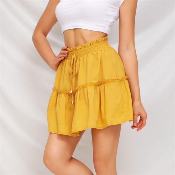 

arrival 10 color fashion summer womens skirt high waist mini woman ruffles a line loose casual midi, Black