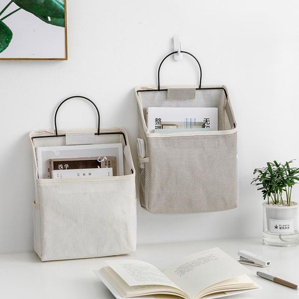 

storage bags wall-mounted cotton linen magazine books bag bedroom bedside dormitory hanging organizer sundries cosmetics toys