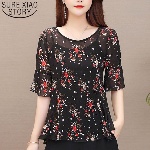 

blusas mujer de moda chiffon shirts plus size 4xl-5xl blouse for women ladies floral short 4791 50 210415, White