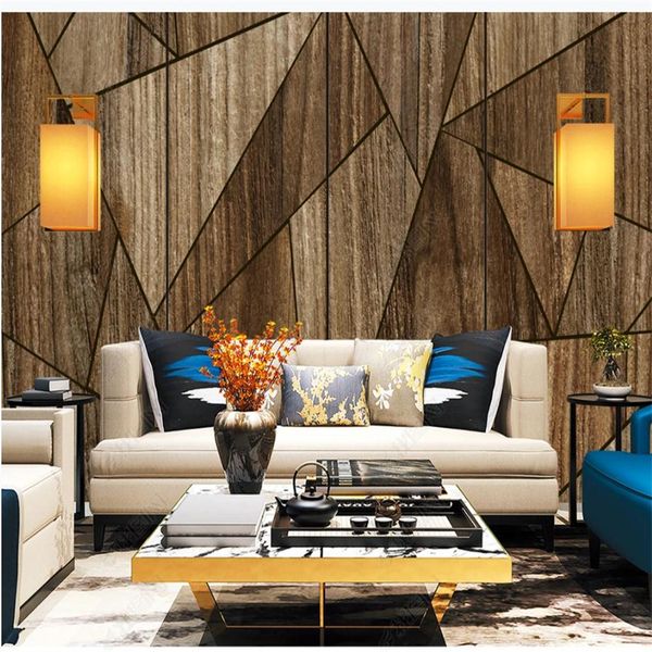 

3d murals wallpaper for living room wood grain geometric triangle 3d customized wallpaper