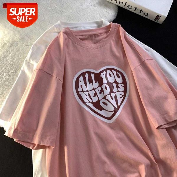 

love short-sleeved shirt women loose harajuku port style compassionate half-sleeved #mp46, White