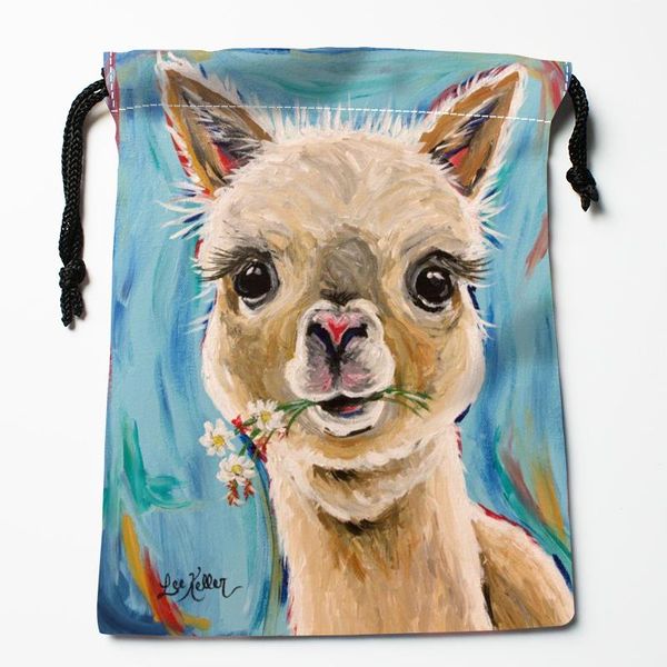 

storage bags custom llama animal drawstring wedding party christmas gift pouches packing 18x22cm satin fabric bag 0519