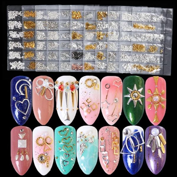 

pc 3d mixed 6 type heart star rivet round gold silver nail hollow metal sequins studs diy manicure nails art decor1, Silver;gold