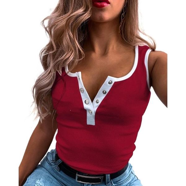 

t-shirts women summer plus size black casual buttons v neck sleeveless shirt slim t woman vest red grey blue women's t-shirt, White
