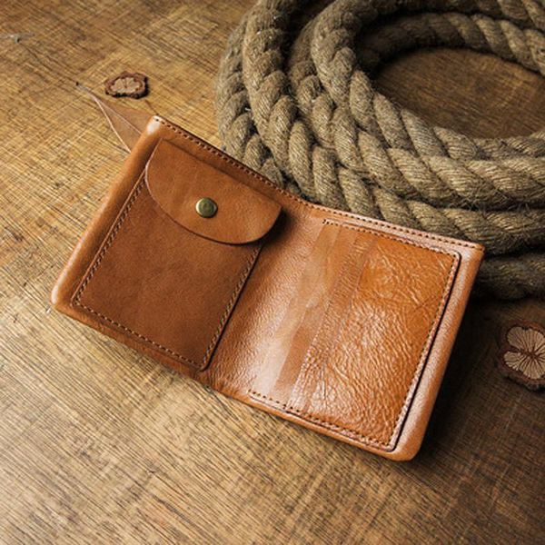 

handmade cowhide short simple wallet male vertical vegetable tanned leather full pickup bag japan and south korea pure wallets, Red;black