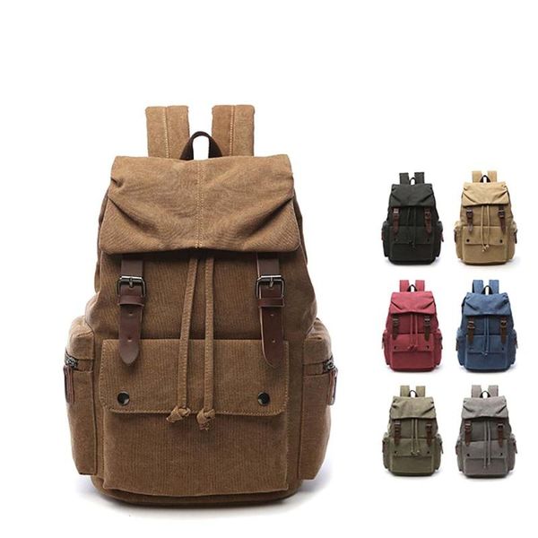 

retro canvas solid color hiking backpack leisure bag outdoor travel