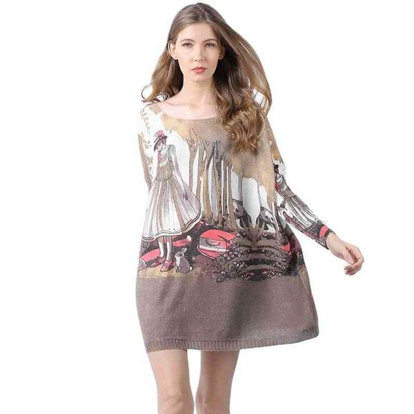 

2021 women's large sweater, little girl's printed warm skirt, informal knitted sweater, White;black