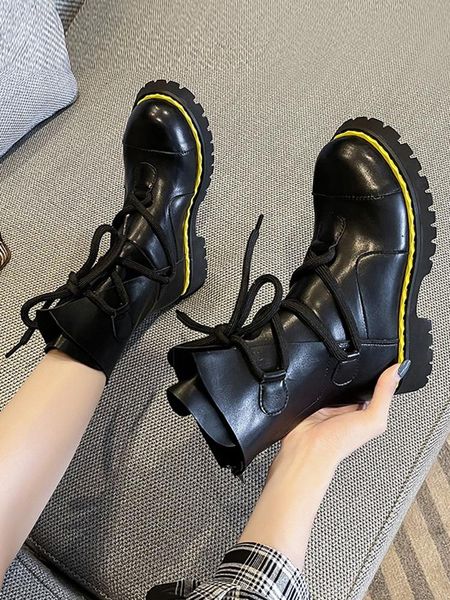 

boots women's autumn round toe shoes zipper luxury designer flat heel boots-women fashion lolita riding rock ankle ladies rubbe, Black