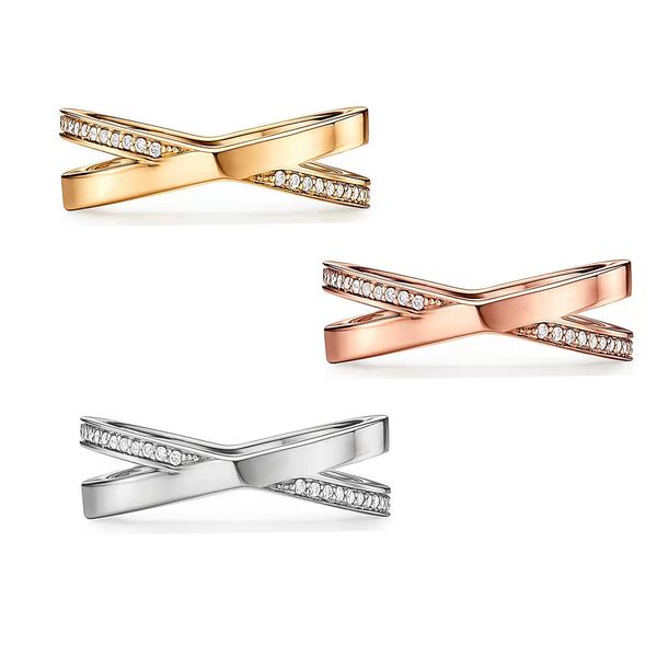 

original brand designer double ring cross zircon ring temperament women men wedding jewelry party gifts, Silver