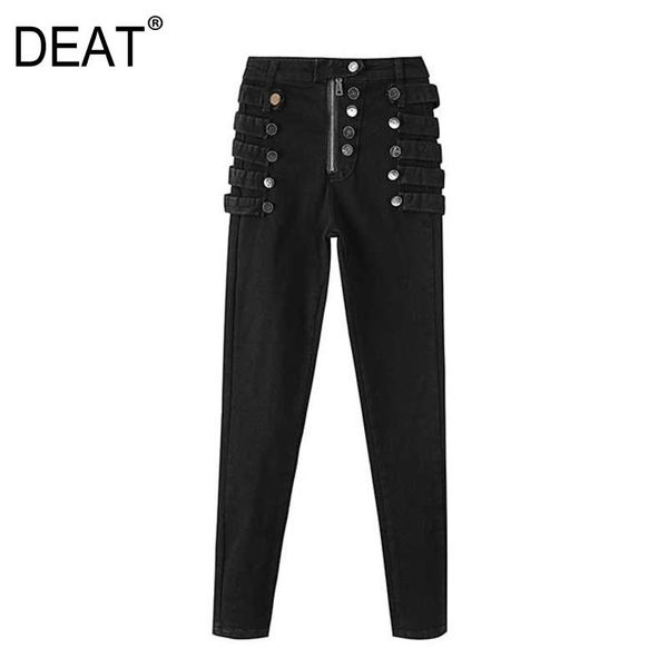 

[deat] 2021 fashion tide spring autumn women pencil pants high waist solid color multi-button personality jeans 13c335 women's, Blue
