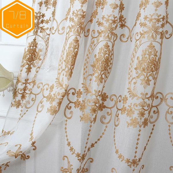 

european-style high-end embroidered window screens white curtains for living room bedroom balcony cotton thread curtain & drapes