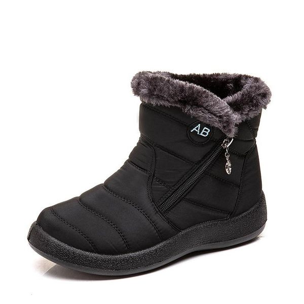 

boots women winter snow waterproof warm plush ankle for shoes woman booties female size 35-43, Black