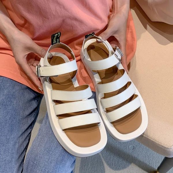 

sandals 2021rome strap women platform white gladiator thick bottom beach summer shoes green leather casual sandalias femmes, Black