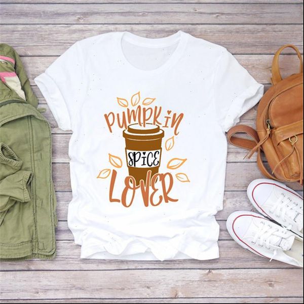

short sleeve pumpkin spice women lover fashion print graphic tee, White